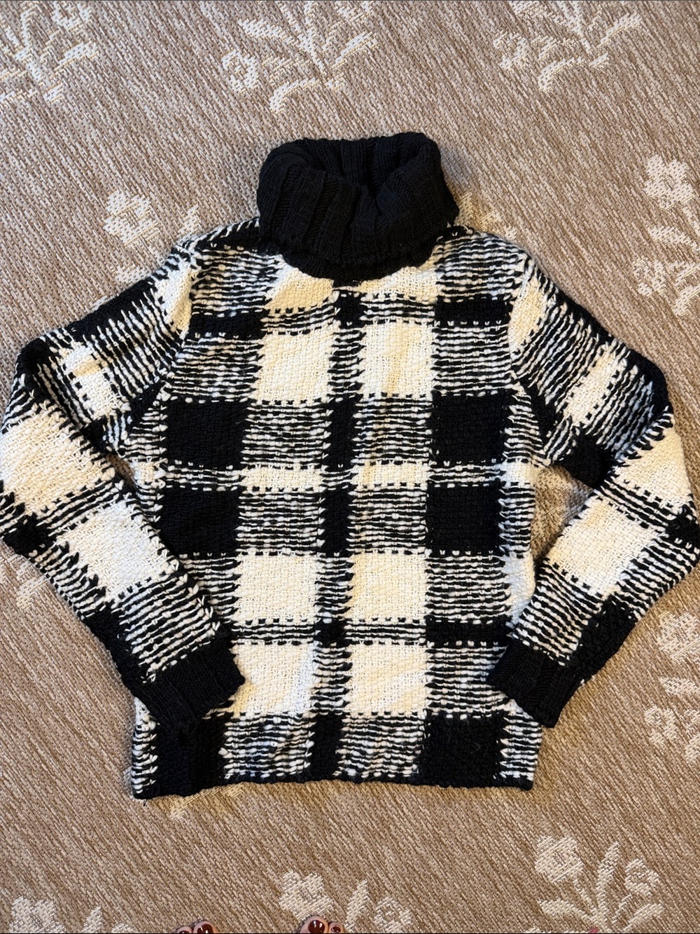 Talbots petite Black & Cream Plaid Turtleneck Sweater